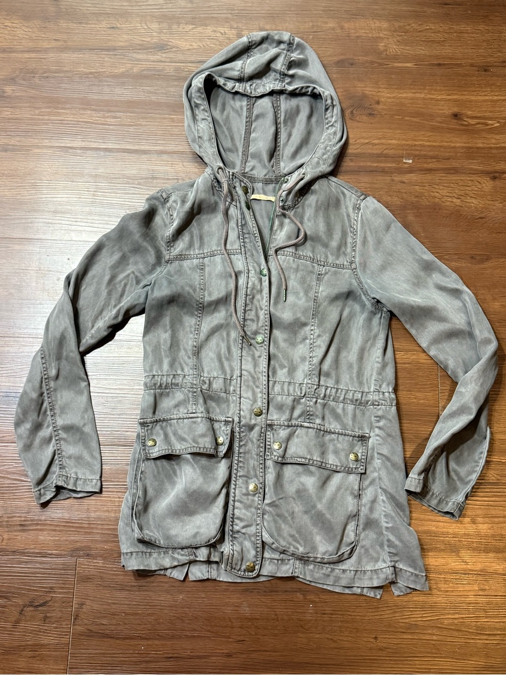Max Jeans Washed Gray Hooded Utility Bomber Jacket